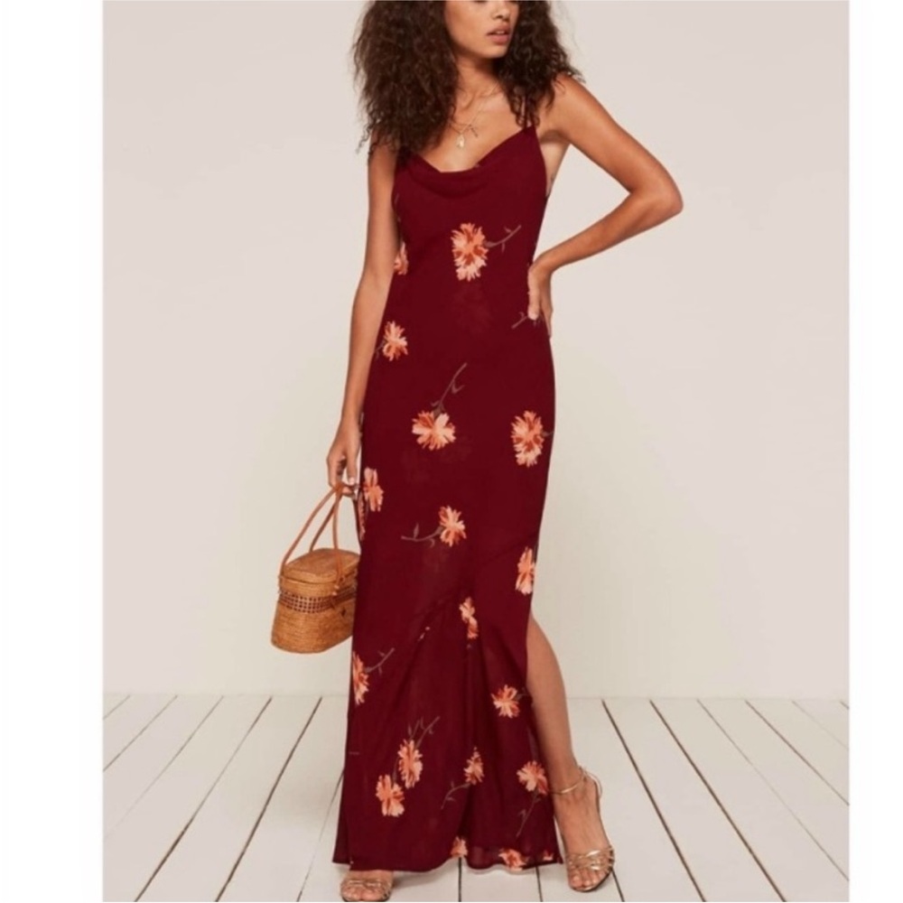Reformation Burgundy Floral Maxi Dress